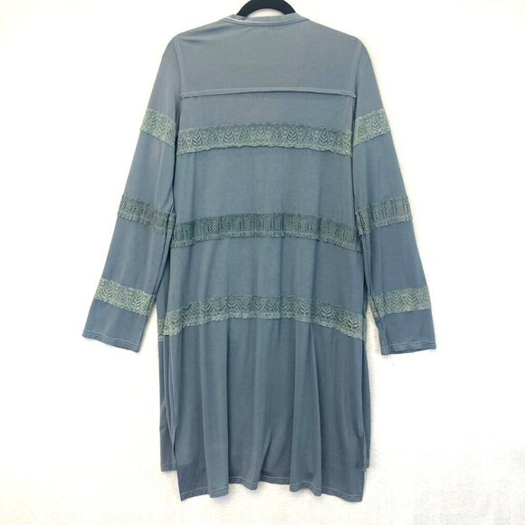 POL Button Up Midi Shirt Dress Medium M Blue Gray Long Sleeve V-Neck Lace Inlay - Picture 2 of 13
